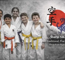 Young Ataru SKC karate students smiling together